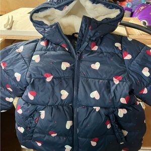 Navy Heart Print Puffer Jacket girls
